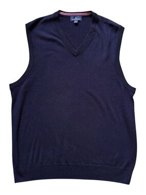 Brooks Brothers Navy Blue 100% Merino Wool V-Neck Sweater Vest Men’s Large